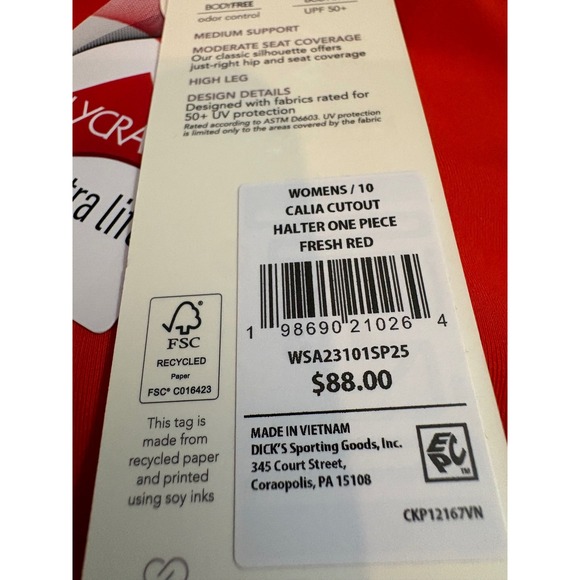 New Calia Cutout Halter One Piece Swimsuit Fresh Red Lycra Sport Size 10 $88 - Picture 11 of 12